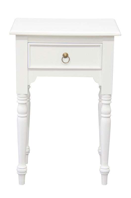 Milly Turn Leg 1 Drawer Side Table (White) - ozily