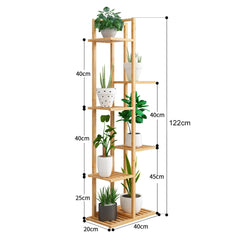 6 Tiers Bamboo Flower Shelf Rack Plant Stand Pots Display Corner Shelving - ozily