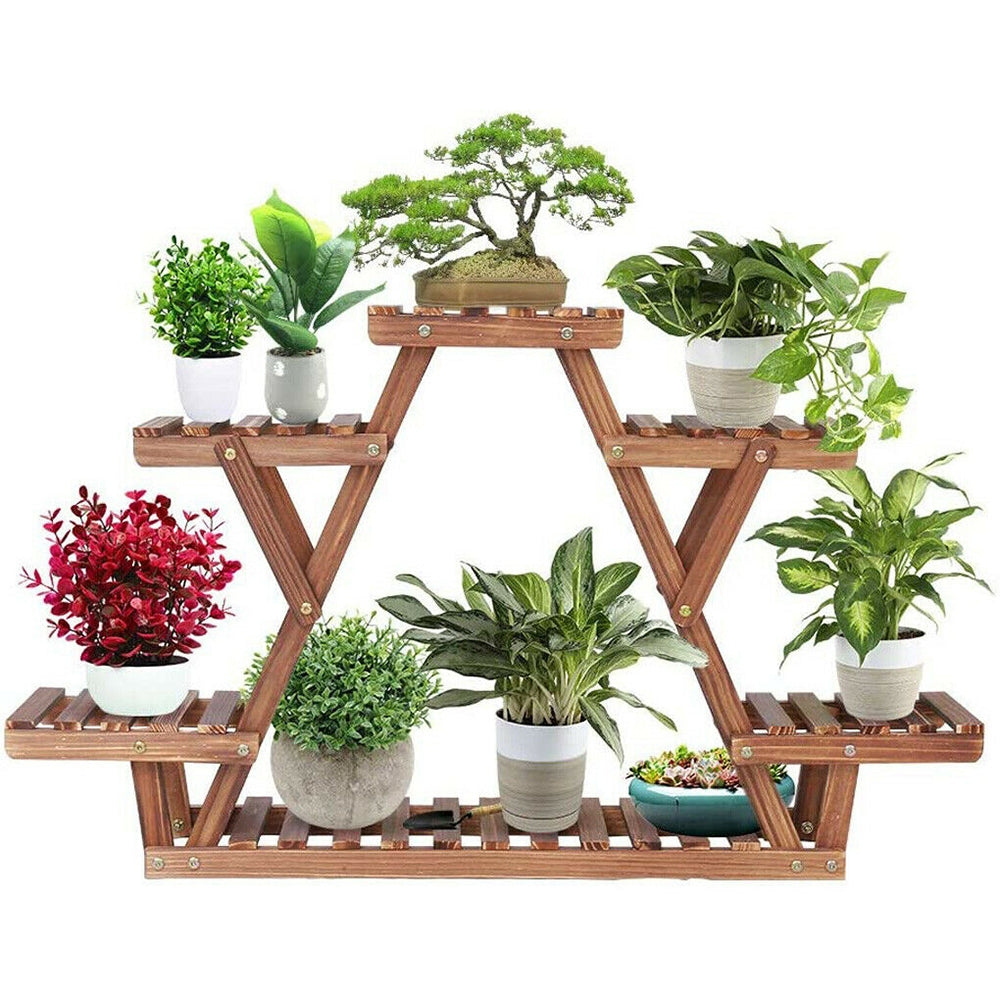 6 Tier Plant Stands Star Flower Shelf Outdoor Indoor Wooden Planter Corner Pots - ozily