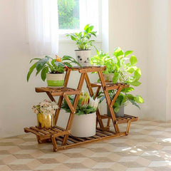 6 Tier Plant Stands Star Flower Shelf Outdoor Indoor Wooden Planter Corner Pots - ozily