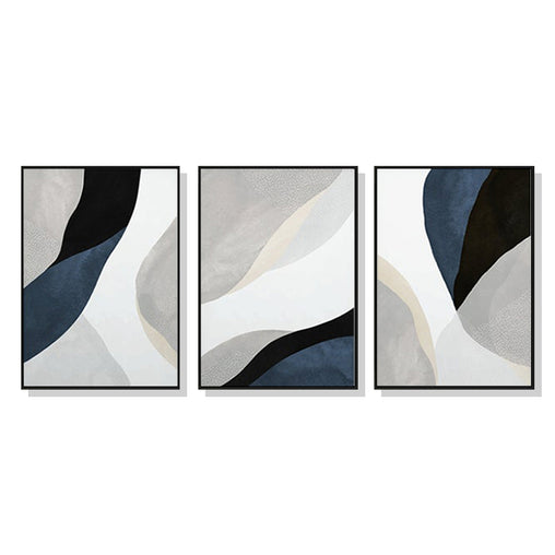 40cmx60cm Abstract Navy Blue 3 Sets Black Frame Canvas Wall Art - ozily