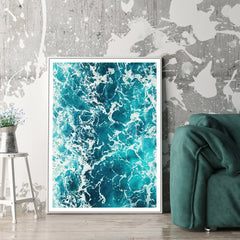60cmx90cm Blue Ocean White Frame Canvas Wall Art - ozily