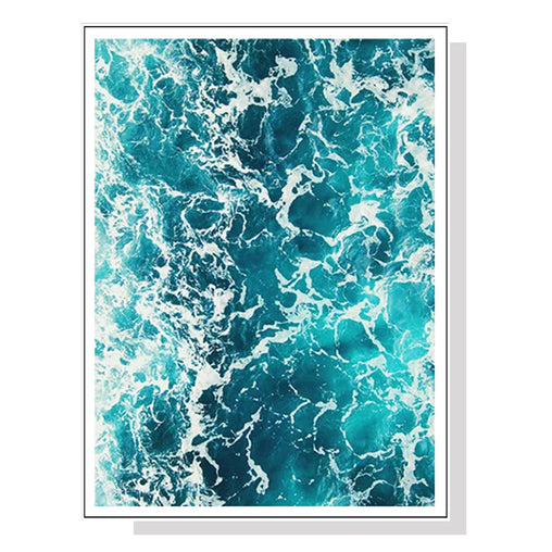 70cmx100cm Blue Ocean White Frame Canvas Wall Art - ozily
