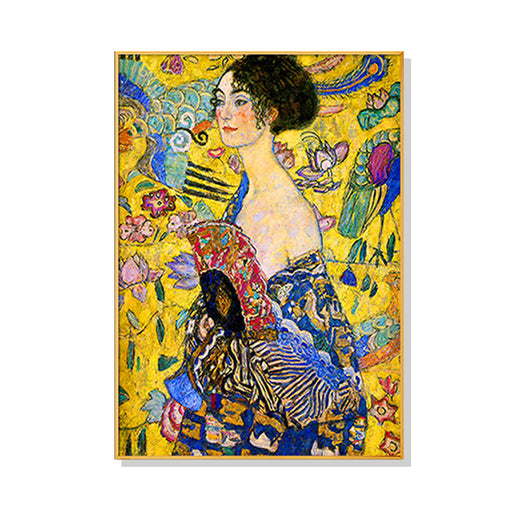 50cmx70cm Lady With A fan By Klimt Gold Frame Canvas Wall Art - ozily