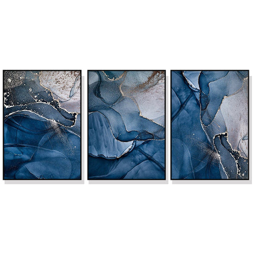40cmx60cm Blue Gold Marble 3 Sets Black Frame Canvas Wall Art - ozily