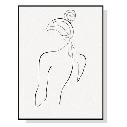 50cmx70cm Woman Back Line Art Black Frame Canvas Wall Art - ozily