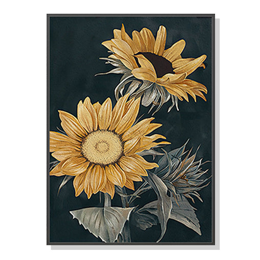 50cmx70cm Sunflowers Black Frame Canvas Wall Art - ozily