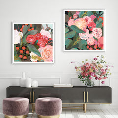 60cmx60cm Eucalyptus Bouquet 2 Sets White Frame Canvas Wall Art - ozily