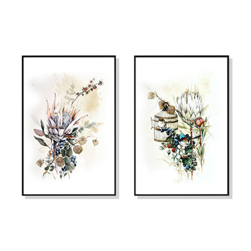 70cmx100cm Berries And Protea 2 Sets Black Frame Canvas Wall Art - ozily