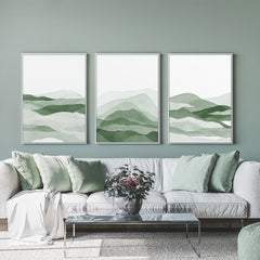 60cmx90cm Sage Green 3 Sets White Frame Canvas Wall Art - ozily