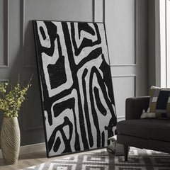 70cmx100cm Abstract Black Artwork Black Frame Canvas Wall Art - ozily