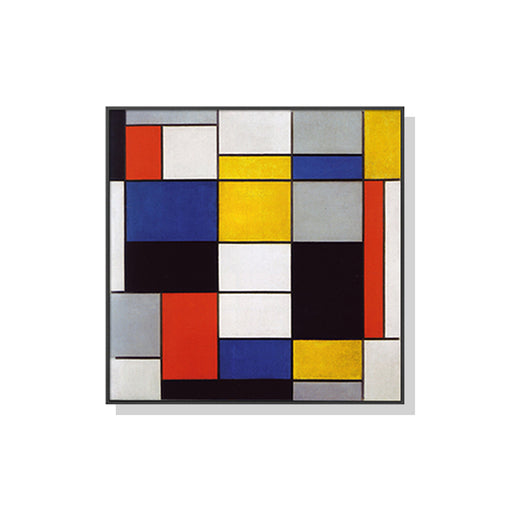 50cmx50cm Large Composition A By Piet Mondrian Black Frame Canvas Wall Art - ozily
