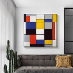 70cmx70cm Large Composition A By Piet Mondrian Black Frame Canvas Wall Art - ozily