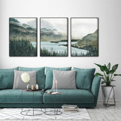 60cmx90cm Landscape 3 Sets Black Frame Canvas Wall Art - ozily