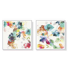 50cmx50cm Glitchy Floral 2 Sets White Frame Canvas Wall Art - ozily