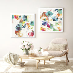 50cmx50cm Glitchy Floral 2 Sets White Frame Canvas Wall Art - ozily