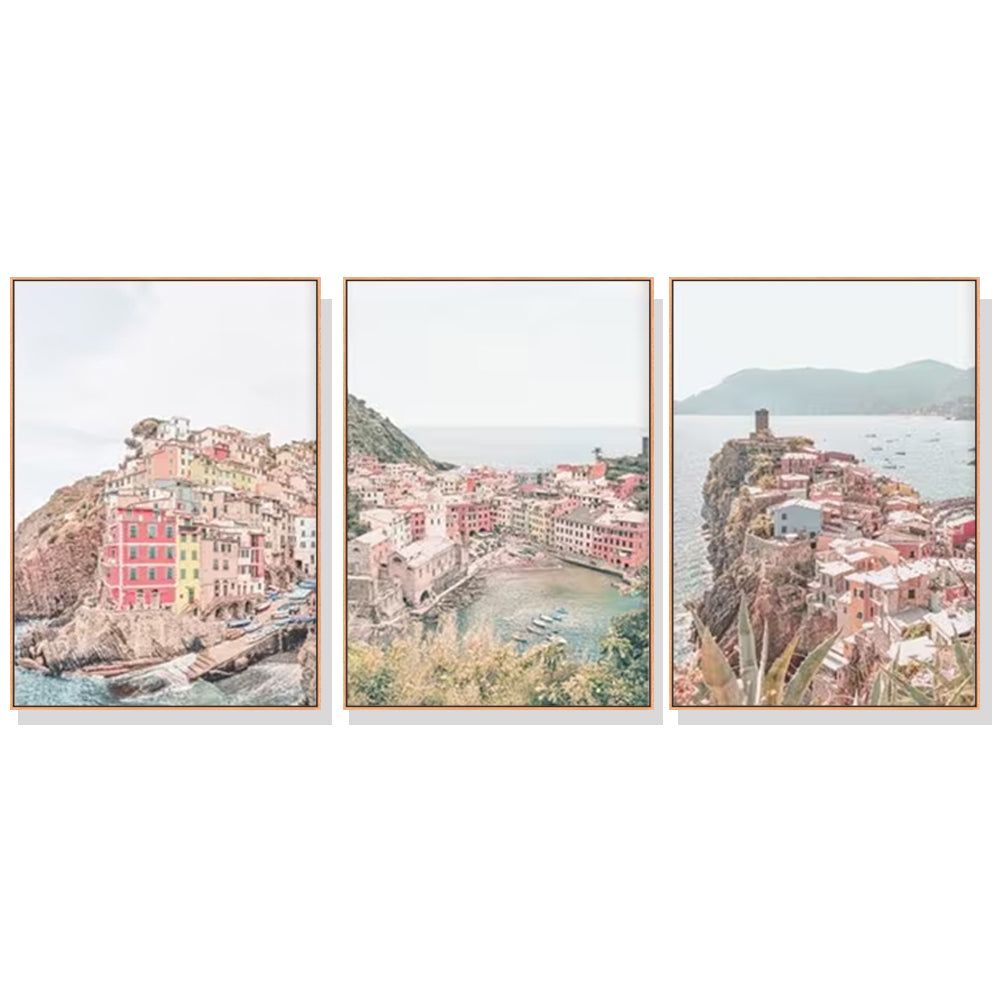 40cmx60cm Italy Cinque Terre 3 Sets Wood Frame Canvas Wall Art - ozily
