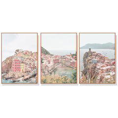 40cmx60cm Italy Cinque Terre 3 Sets Wood Frame Canvas Wall Art - ozily