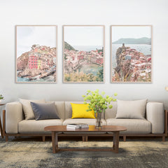 60cmx90cm Italy Cinque Terre 3 Sets Wood Frame Canvas Wall Art - ozily