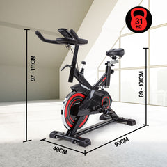 PROFLEX Commercial Spin Bike Flywheel Exercise Home Workout Gym - Red - ozily