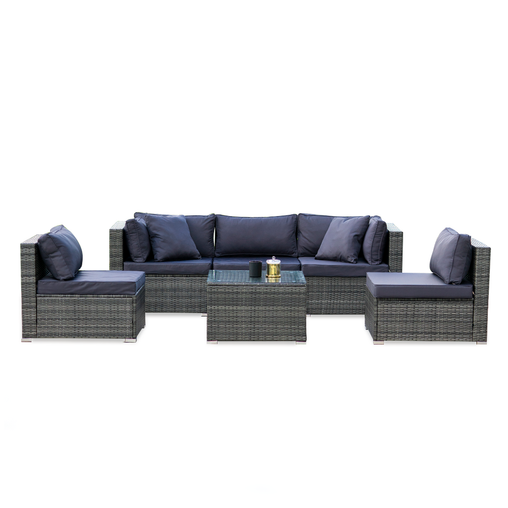LONDON RATTAN 5 Seater Modular Outdoor Lounge Setting with Coffee Table, Grey - ozily