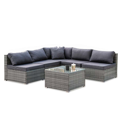 LONDON RATTAN 5 Seater Modular Outdoor Setting Lounge with Coffee Table, Grey - ozily