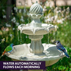 PROTEGE 3 Tier Solar Powered Water Feature Fountain Bird Bath - Light Grey - ozily