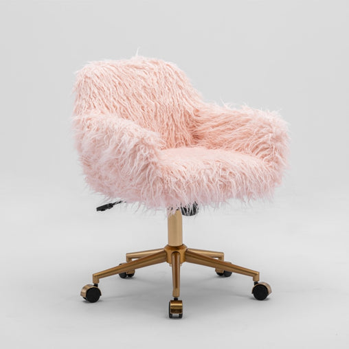 Fluffy Office Chair Faux Fur Modern Swivel Desk Chair for Women And Girls-Pink - ozily