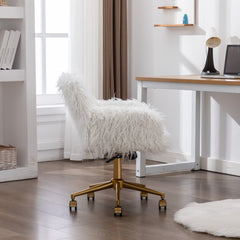 Fluffy Office Chair Faux Fur Modern Swivel Desk Chair for Women And Girls-White - ozily