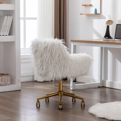 Fluffy Office Chair Faux Fur Modern Swivel Desk Chair for Women And Girls-White - ozily