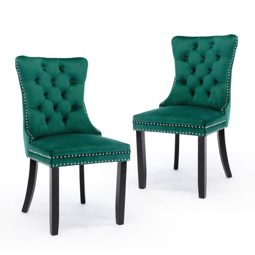 2x Velvet Dining Chairs- Green - ozily