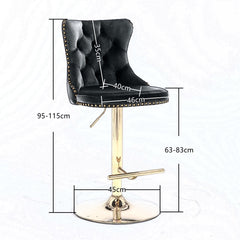 2x Height Adjustable Swivel Bar Stool Velvet Studs Barstool with Footrest and Golden Base- Beige - ozily