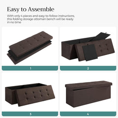SONGMICS 109cm Folding Storage Ottoman Bench with Storage Space Brown - ozily