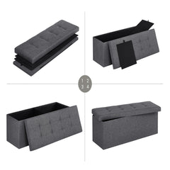 SONGMICS 110cm Folding Storage Ottoman Bench Foot Rest Stool Dark Gray - ozily