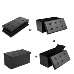SONGMICS 76cm Folding Storage Ottoman Bench Footrest Black - ozily