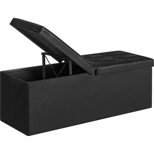 SONGMICS 110cm Folding Storage Ottoman Bench with Flipping Lid Footrest Black - ozily
