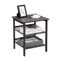 VASAGLE Set of 2 Charcoal Gray and Black Side Table with Adjustable Mesh Shelves LET024B04 - ozily