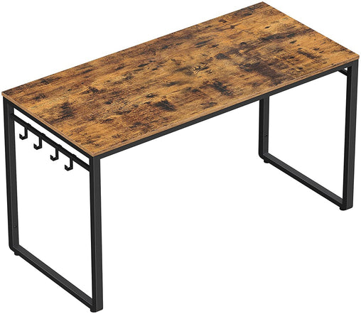 VASAGLE Computer Desk Writing Desk with 8 Hooks Rustic Brown and Black LWD58X - ozily