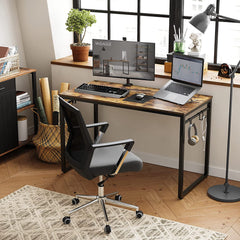 VASAGLE Computer Desk Writing Desk with 8 Hooks Rustic Brown and Black LWD58X - ozily