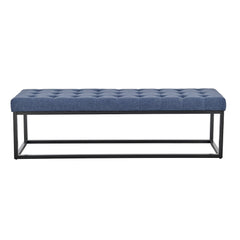 Sarantino Cameron Button-tufted Upholstered Bench With Metal Legs - Blue Linen - ozily