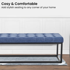 Sarantino Cameron Button-tufted Upholstered Bench With Metal Legs - Blue Linen - ozily