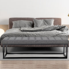 Sarantino Cameron Button-tufted Upholstered Bench With Metal Legs - Dark Grey Linen - ozily