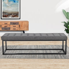 Sarantino Cameron Button-tufted Upholstered Bench With Metal Legs - Dark Grey Linen - ozily