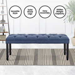 Sarantino Cate Button-tufted Upholstered Bench With Tapered Legs By Sarantino - Blue Linen - ozily