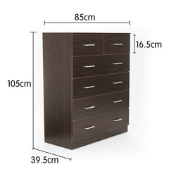 Sarantino Tallboy Dresser 6 Chest Of Drawers Cabinet 85 X 39.5 X 105 - Brown - ozily