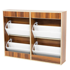 Sarantino 24 Pairs Shoe Cabinet Rack Storage Cupboard Organiser Shelf Walnut Drawers Chest - ozily
