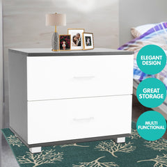 Sarantino Bedside Table Cabinet Storage Chest 2 Drawers Lamp Side Nightstand White Black - ozily