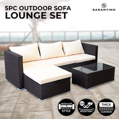 Sarantino 5pc Modular Outdoor Lounge Set PE Rattan - Brown - ozily