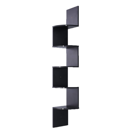Sarantino 5 Tier Corner Wall Shelf Display Shelves Dvd Book Storage Rack Floating Mounted - Black - ozily