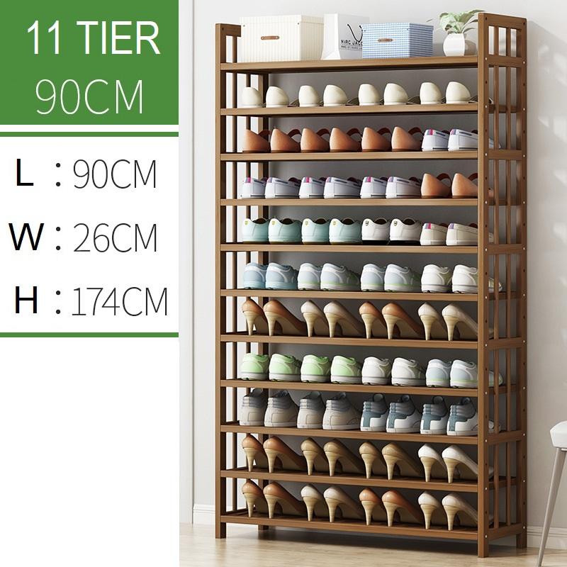 11 Tier Tower Bamboo Wooden Shoe Rack Corner Shelf Stand Storage Organizer - ozily